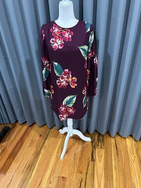 LOFT Plum Floral Trim Dress